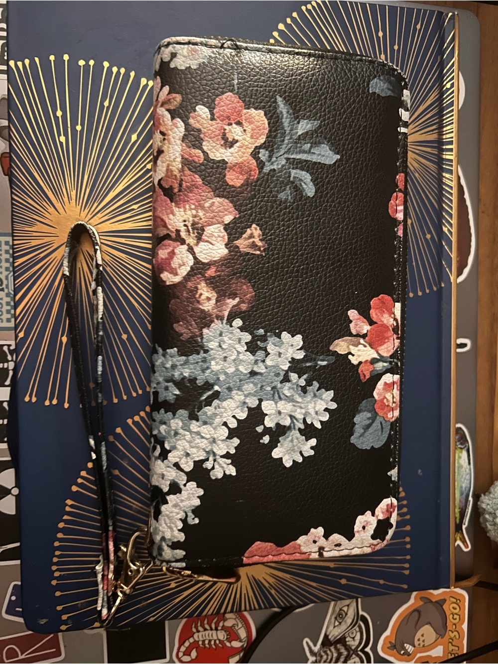 Black Floral Wristlet Wallet